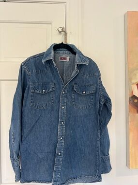 Vintage Big Mac Heavy Quality Denim Western Shirt Pearl Buttons Large Mens